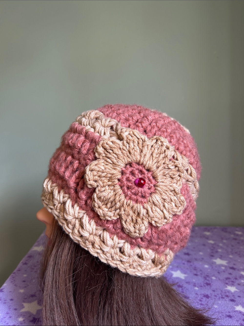 Crochet medium beanie soft brushed acrylic fuzzy yarn new